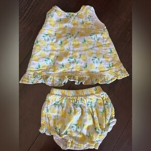 Lemon Print Toddler Girl Dress and Bloomers Set